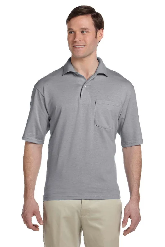 Jerzees Mens SpotShield Stain Resistant Short Sleeve Polo Shirt w/ Pocket - Oxford Grey