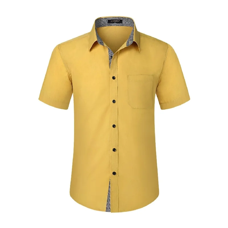 Men's Short Sleeve Shirt with Pocket - B1-YELLOW