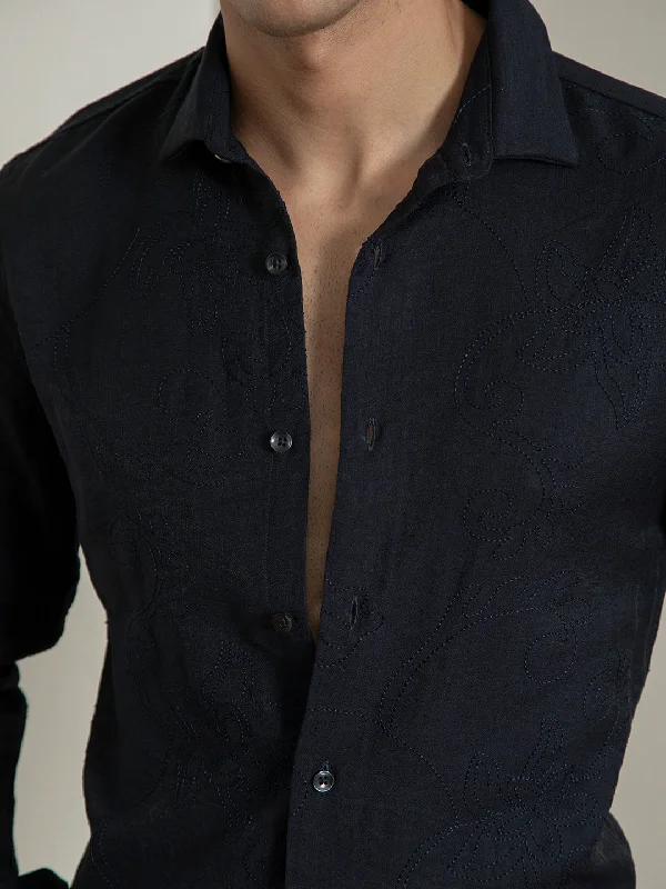 Navy Embroidery Plain Shirt