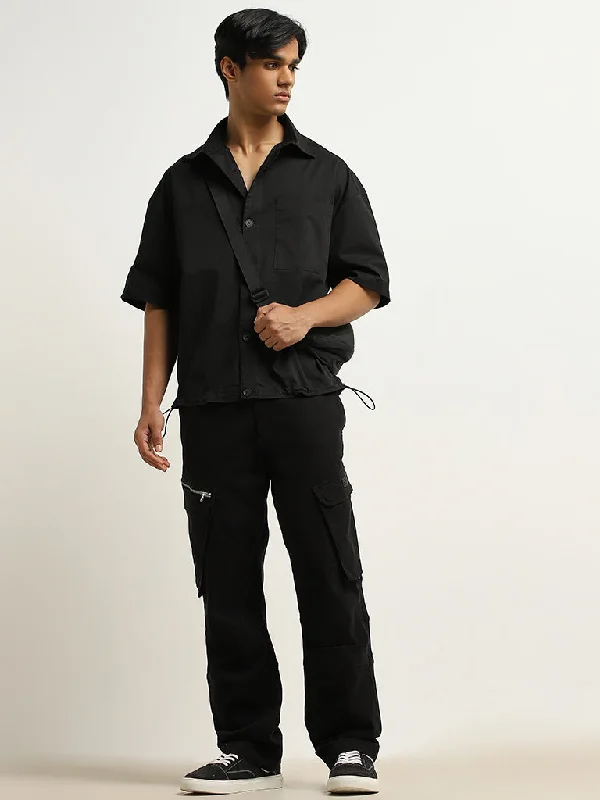 Nuon Black Solid Relaxed-Fit Shirt