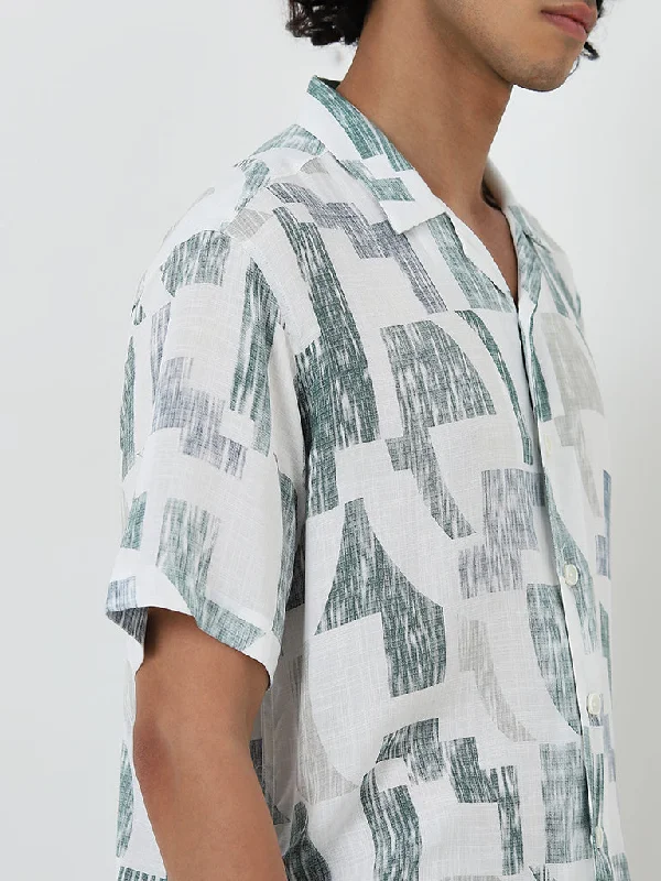 Nuon White Abstract Printed Relaxed Fit Shirt