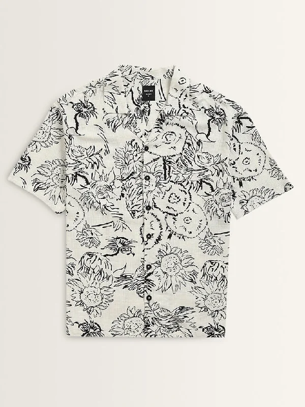 Nuon White Floral Printed Relaxed-Fit Shirt