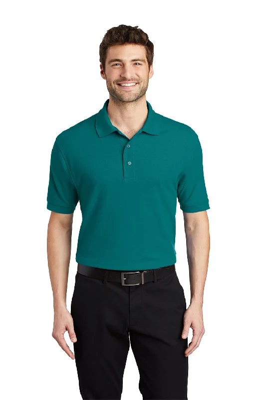 Port Authority Mens Silk Touch Wrinkle Resistant Short Sleeve Polo Shirt - Teal Green