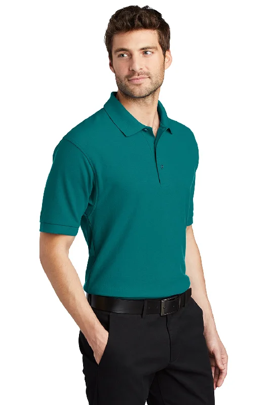 Port Authority Mens Silk Touch Wrinkle Resistant Short Sleeve Polo Shirt - Teal Green