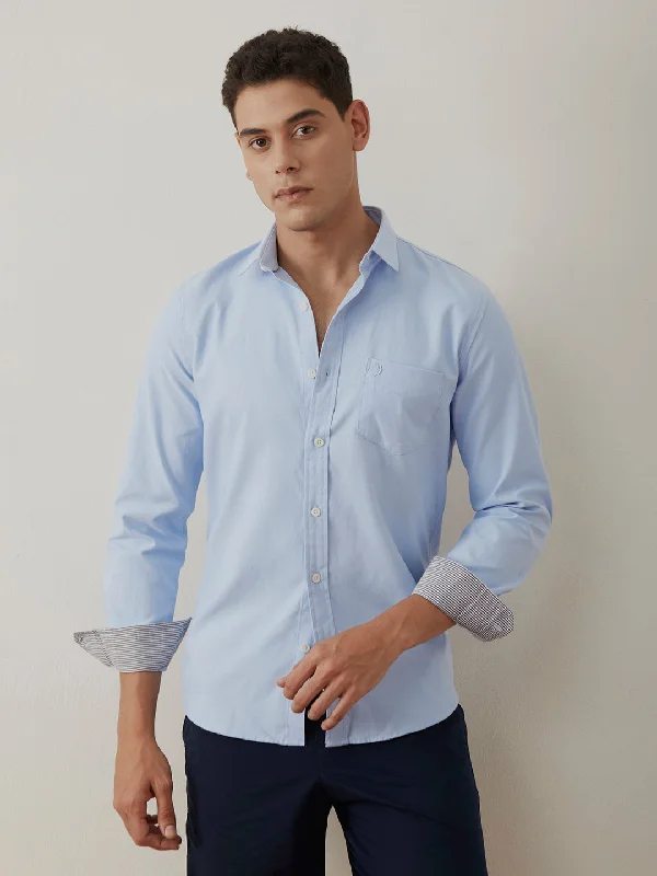 Sky Blue Plain Cotton Poly Shirt