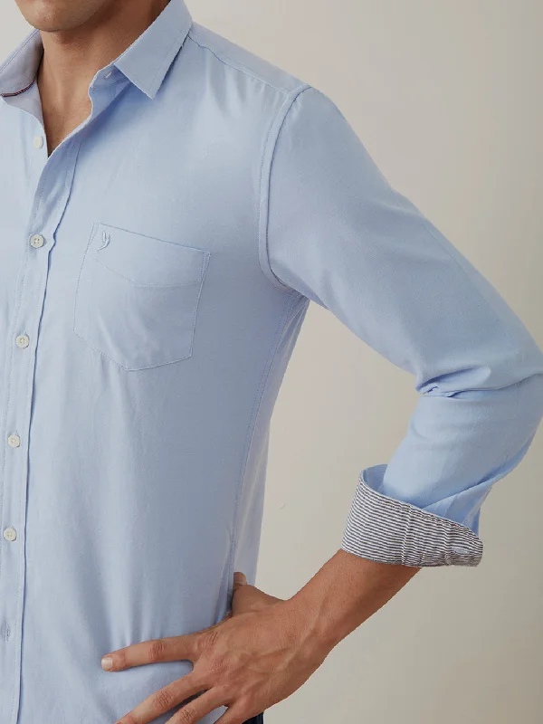 Sky Blue Plain Cotton Poly Shirt