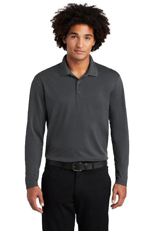 Sport-Tek Mens RacerMesh Moisture Wicking Long Sleeve Polo Shirt - Graphite Grey