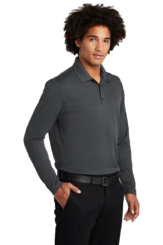 Sport-Tek Mens RacerMesh Moisture Wicking Long Sleeve Polo Shirt - Graphite Grey