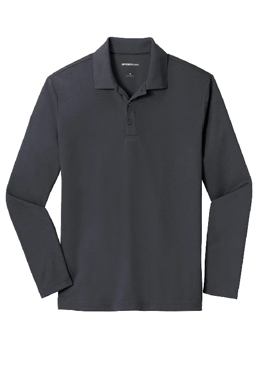 Sport-Tek Mens RacerMesh Moisture Wicking Long Sleeve Polo Shirt - Graphite Grey