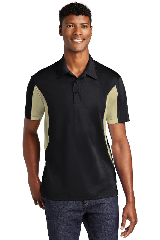 Sport-Tek Mens Sport-Wick Moisture Wicking Short Sleeve Polo Shirt - Black/Vegas Gold