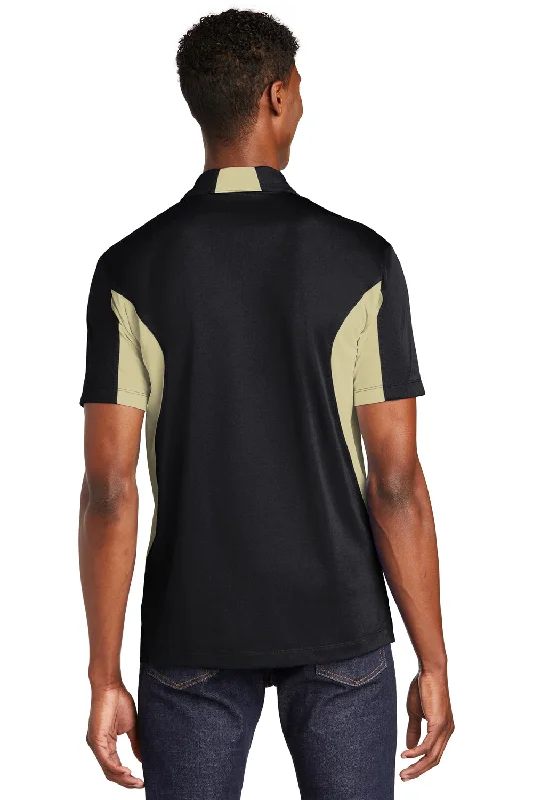 Sport-Tek Mens Sport-Wick Moisture Wicking Short Sleeve Polo Shirt - Black/Vegas Gold