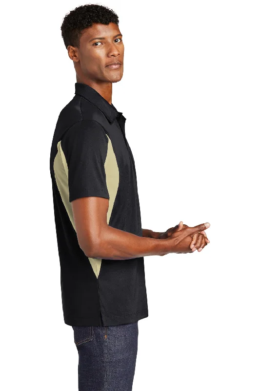 Sport-Tek Mens Sport-Wick Moisture Wicking Short Sleeve Polo Shirt - Black/Vegas Gold