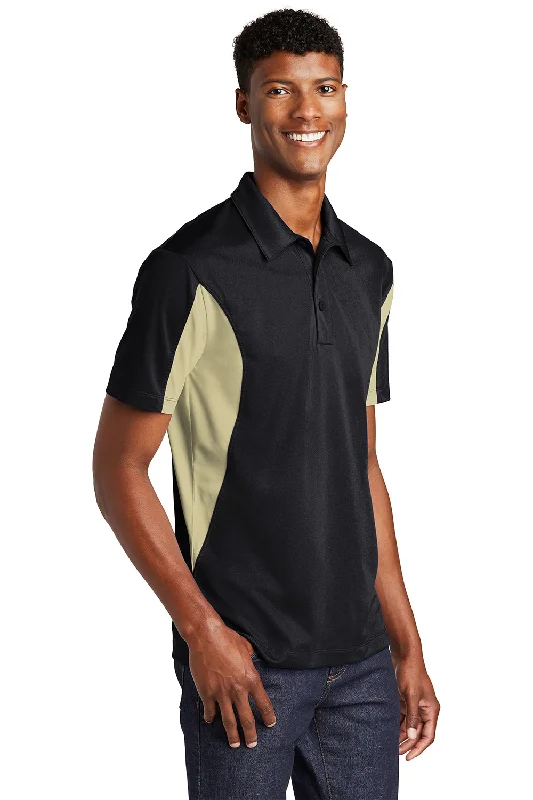 Sport-Tek Mens Sport-Wick Moisture Wicking Short Sleeve Polo Shirt - Black/Vegas Gold