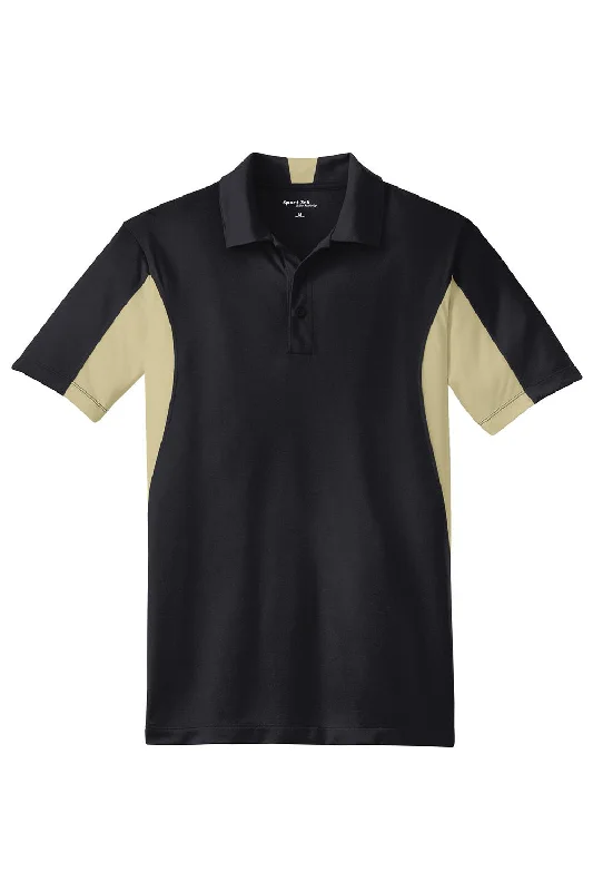 Sport-Tek Mens Sport-Wick Moisture Wicking Short Sleeve Polo Shirt - Black/Vegas Gold