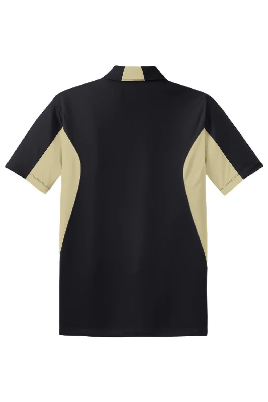 Sport-Tek Mens Sport-Wick Moisture Wicking Short Sleeve Polo Shirt - Black/Vegas Gold