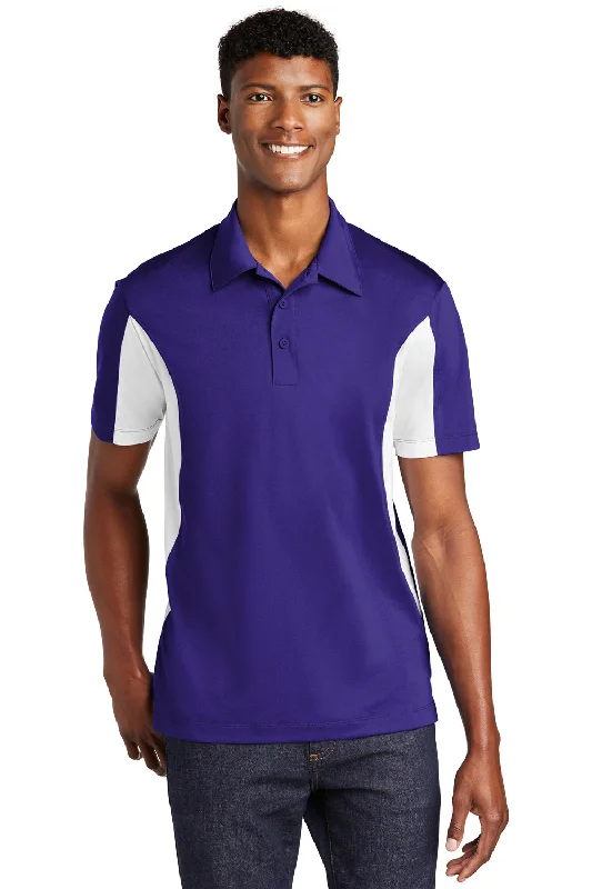 Sport-Tek Mens Sport-Wick Moisture Wicking Short Sleeve Polo Shirt - Purple/White