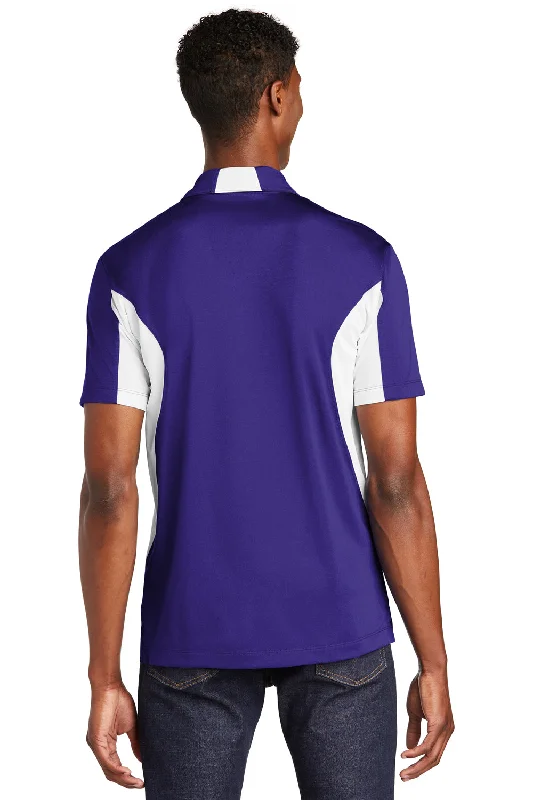 Sport-Tek Mens Sport-Wick Moisture Wicking Short Sleeve Polo Shirt - Purple/White