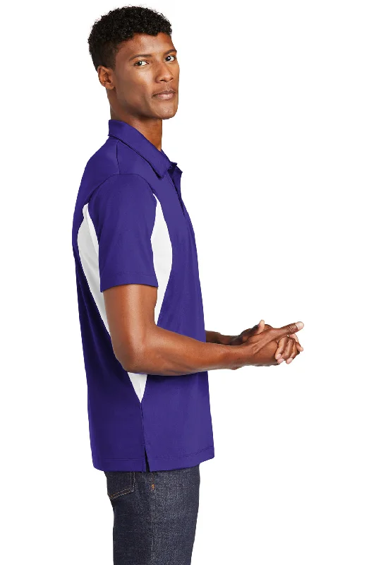 Sport-Tek Mens Sport-Wick Moisture Wicking Short Sleeve Polo Shirt - Purple/White