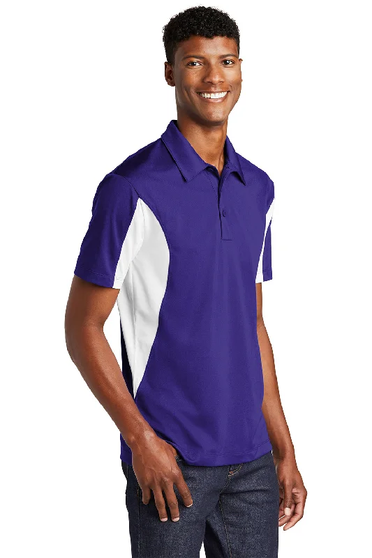 Sport-Tek Mens Sport-Wick Moisture Wicking Short Sleeve Polo Shirt - Purple/White