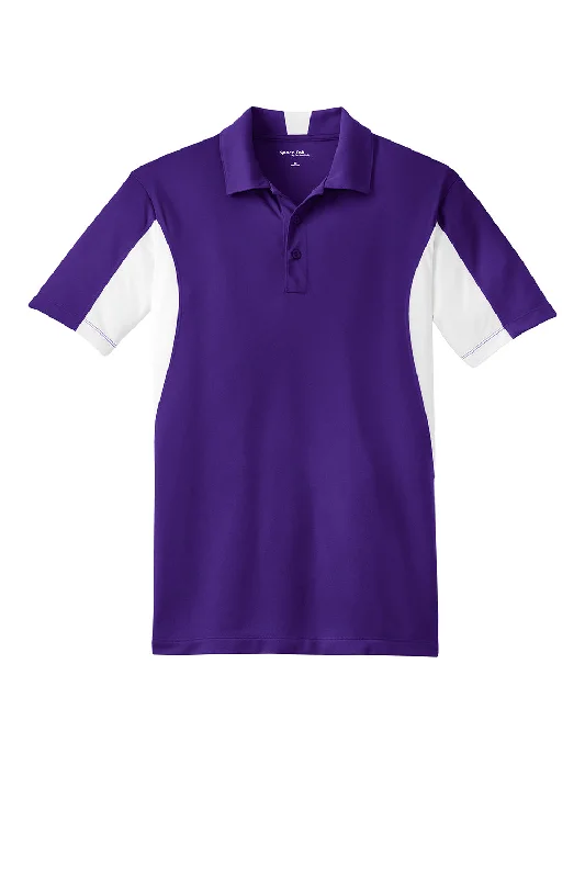 Sport-Tek Mens Sport-Wick Moisture Wicking Short Sleeve Polo Shirt - Purple/White