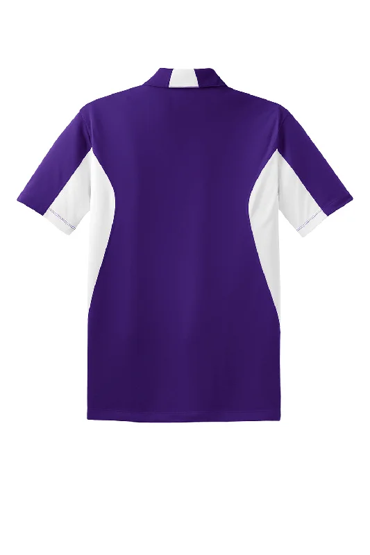 Sport-Tek Mens Sport-Wick Moisture Wicking Short Sleeve Polo Shirt - Purple/White