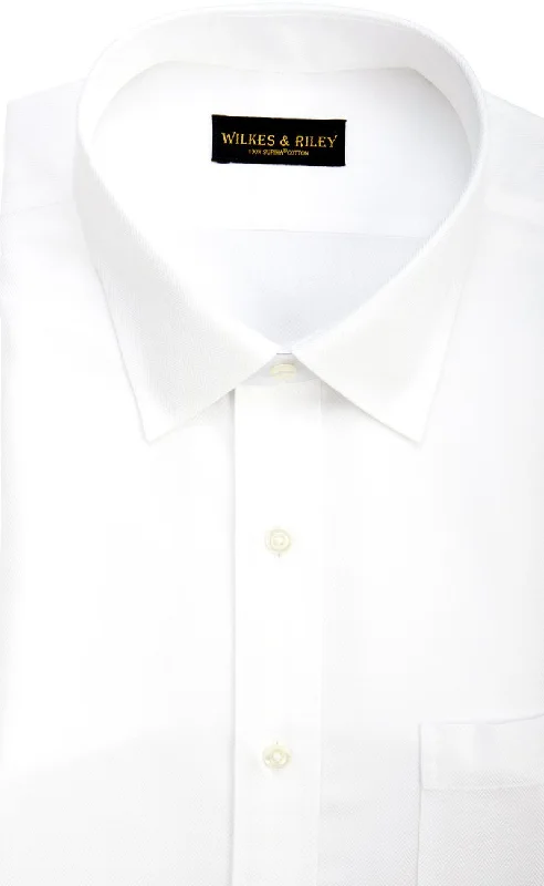 Tailored fit White Herringbone Spread Collar Supima® Cotton Non-Iron Dress Shirt