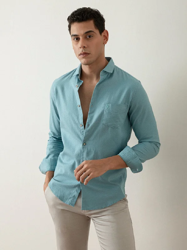 Teal Plain Cotton Shirt