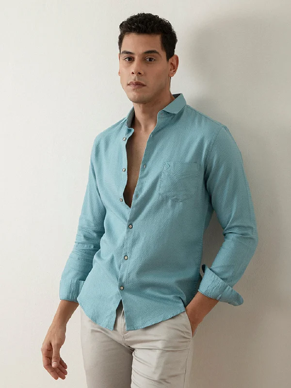 Teal Plain Cotton Shirt