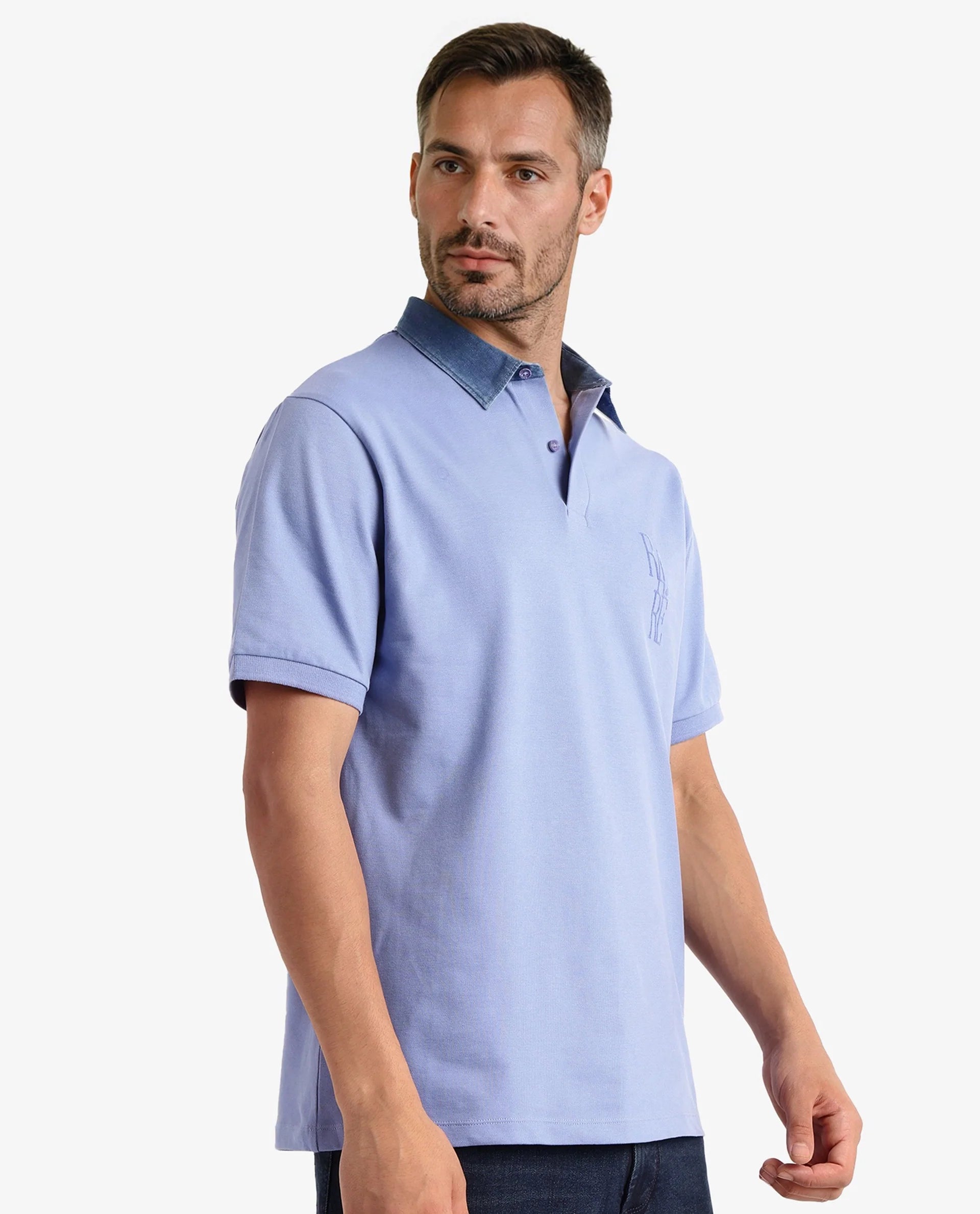 Rare Rabbit Men Tem Blue Short Sleeve Collared Neck Button Closure Plain Polo