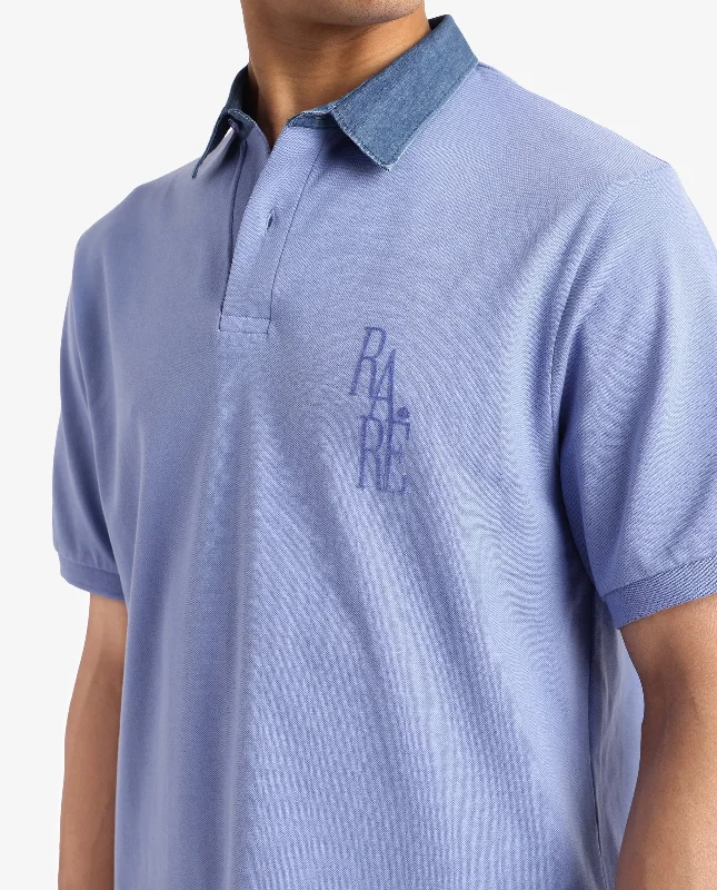 Rare Rabbit Men Tem Blue Short Sleeve Collared Neck Button Closure Plain Polo