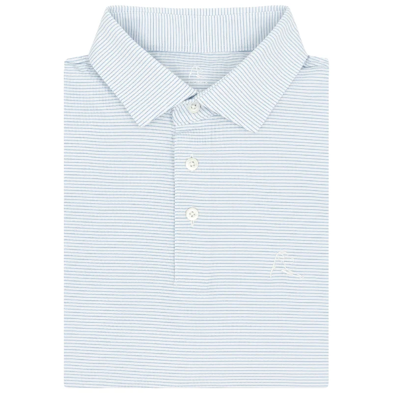 The Shell Stripe | Performance Polo | The Shell Stripe - White/Stone Blue