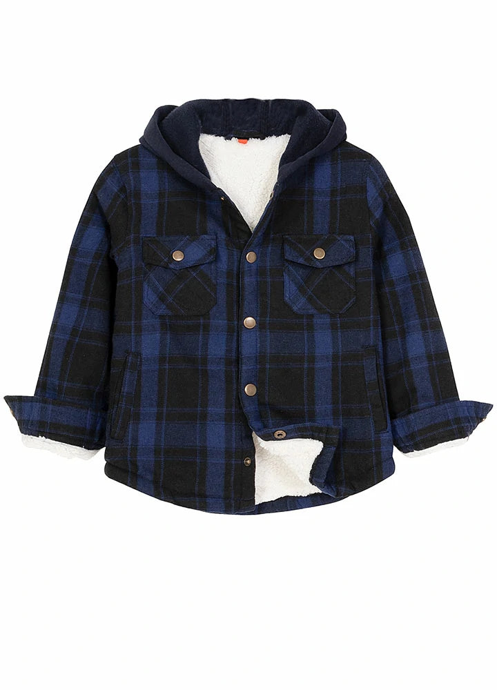 Toddler Boys and Girls Sherpa-Lined Snap Flannel Shirt,Hooded Plaid