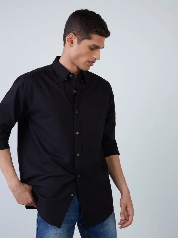 WES Casuals Black Cotton Relaxed-Fit Shirt