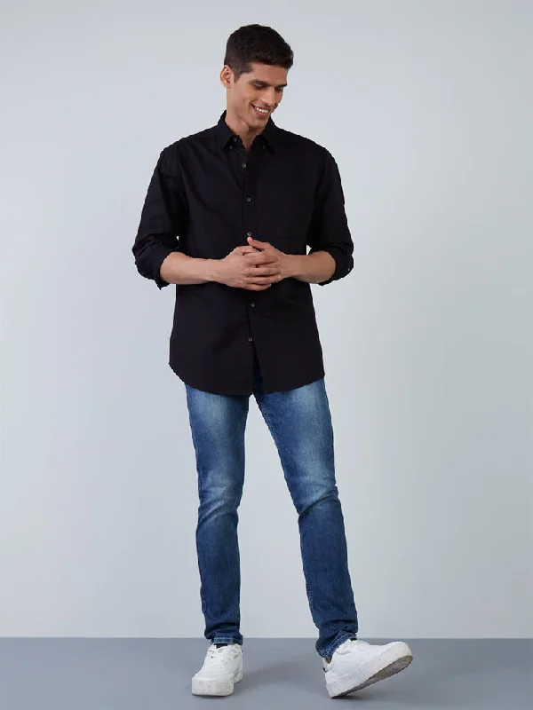 WES Casuals Black Cotton Relaxed-Fit Shirt