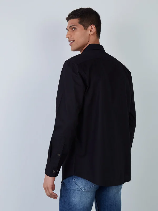 WES Casuals Black Cotton Relaxed-Fit Shirt