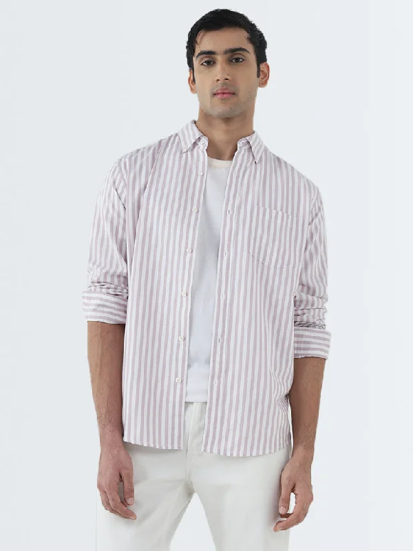 WES Casuals Pink Stripe Printed Relaxed-Fit Cotton Shirt