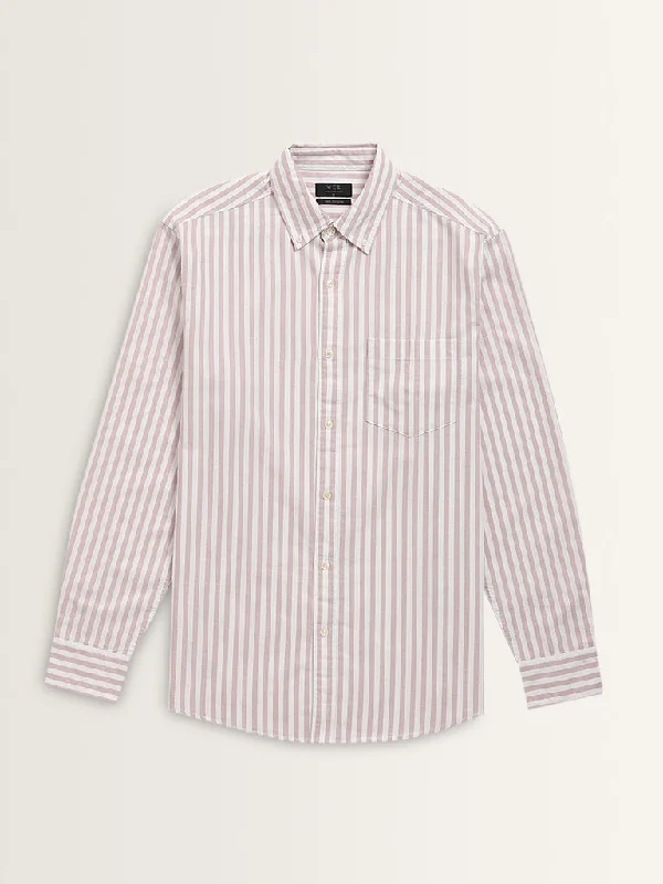 WES Casuals Pink Stripe Printed Relaxed-Fit Cotton Shirt