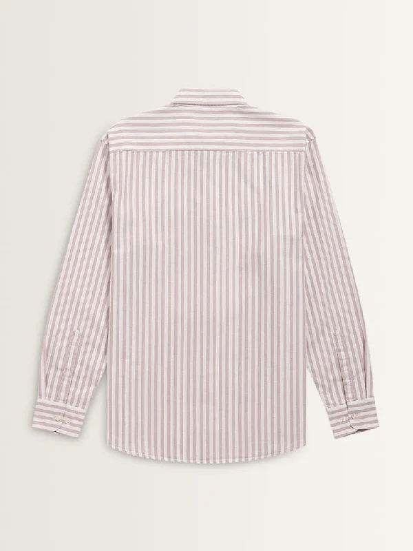 WES Casuals Pink Stripe Printed Relaxed-Fit Cotton Shirt