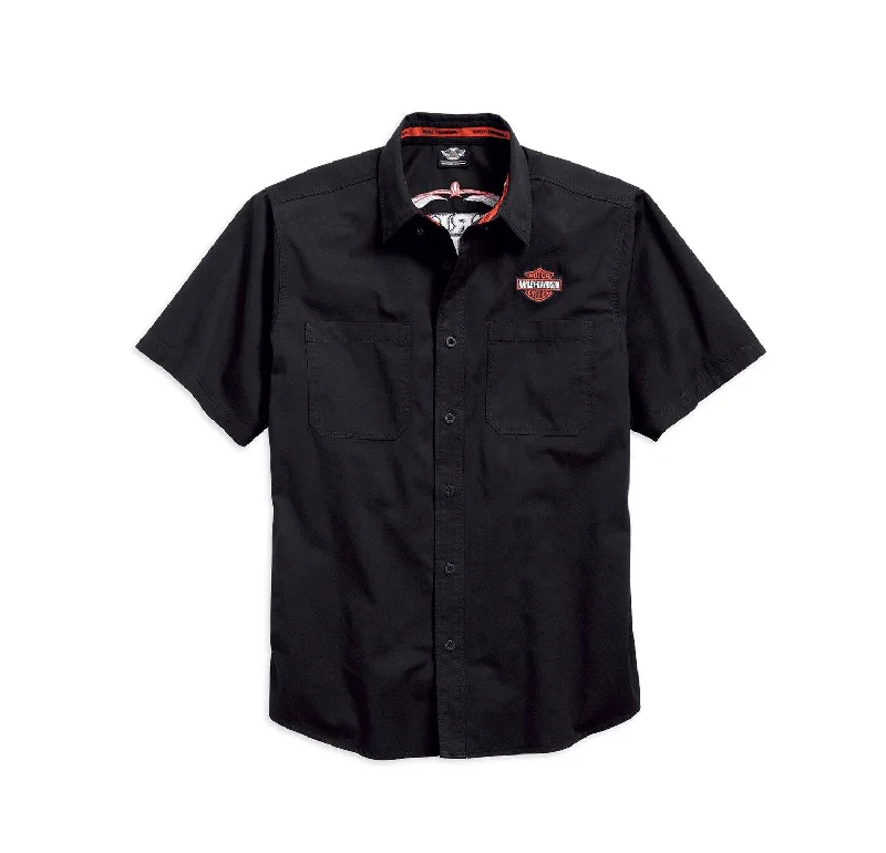 Harley-Davidson® Men's Pinstripe Flames Button Woven S/S Shirt, 99049-16VM