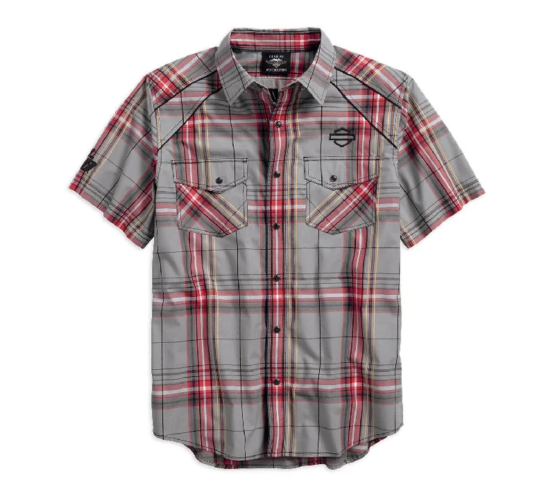 Harley-Davidson® Mens Piping Accent B&S Logo Plaid Woven Shirt 96193-18VM