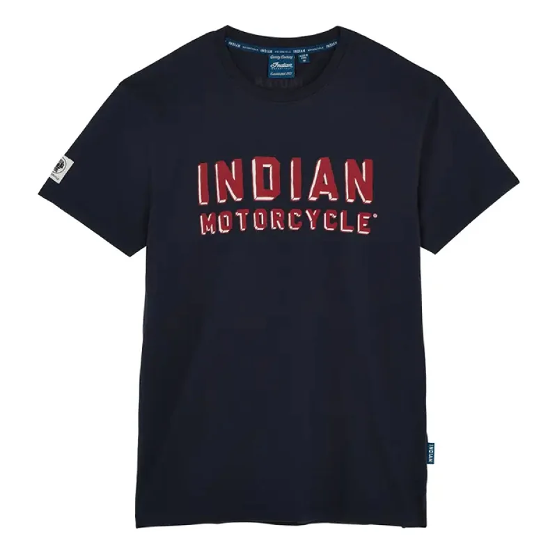 Indian Motorcycle  Men Shadow Block Logo Tee T-Shirt Soft Comfortable Cotton Navy