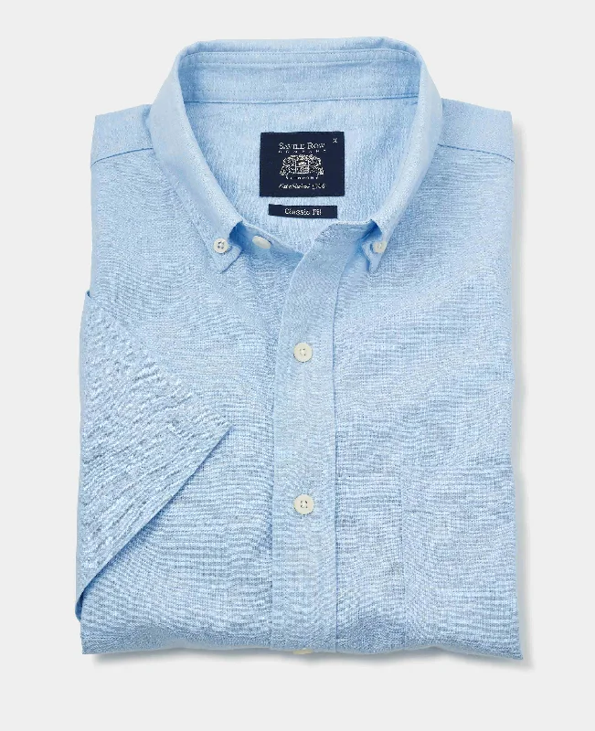 Light Blue Linen Cotton Short Sleeve Shirt