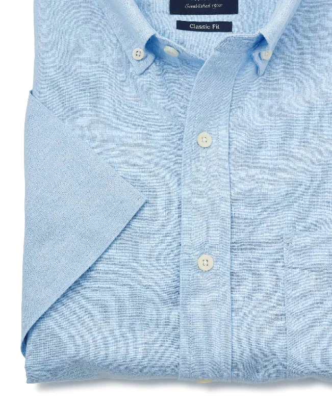 Light Blue Linen Cotton Short Sleeve Shirt