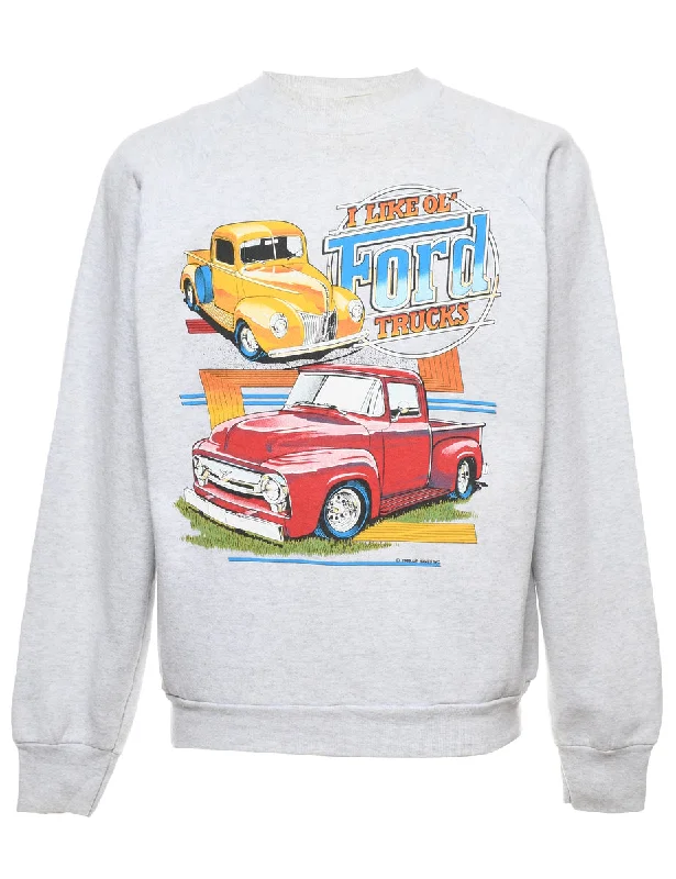 Light Grey Vintage Truck Design Sweatshirt - L