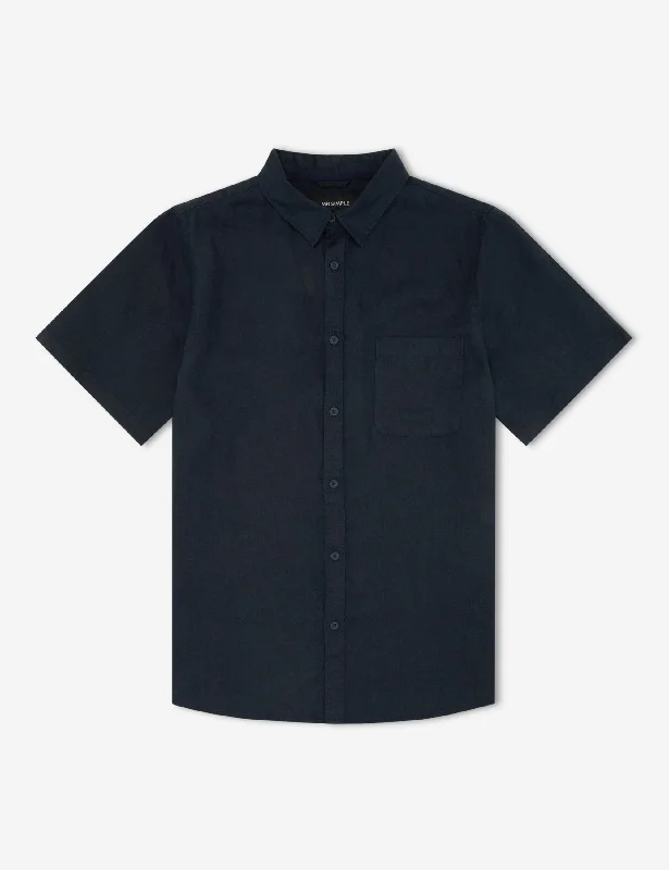 Linen Short Sleeve Shirt - Navy