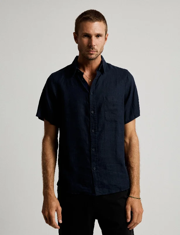 Linen Short Sleeve Shirt - Navy