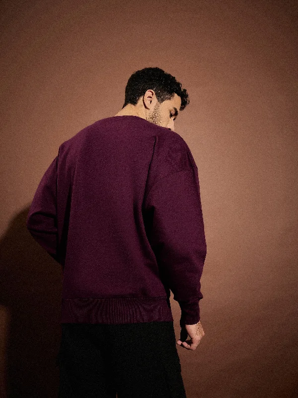 Men Maroon FEAR Oversized Sweatshirt