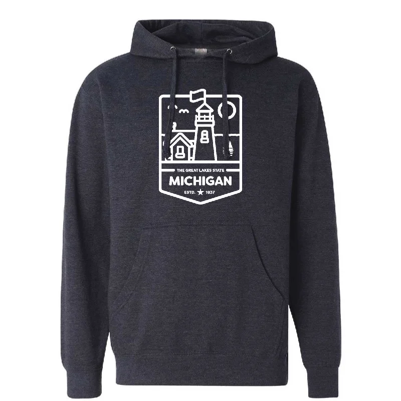 Michigan Lighthouse Hoodie Sweatshirt - Heather Navy