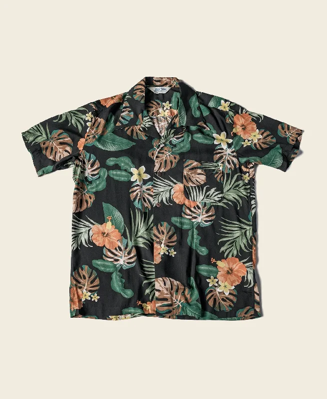 Plants & Flowers Pattern Aloha Shirt - Black