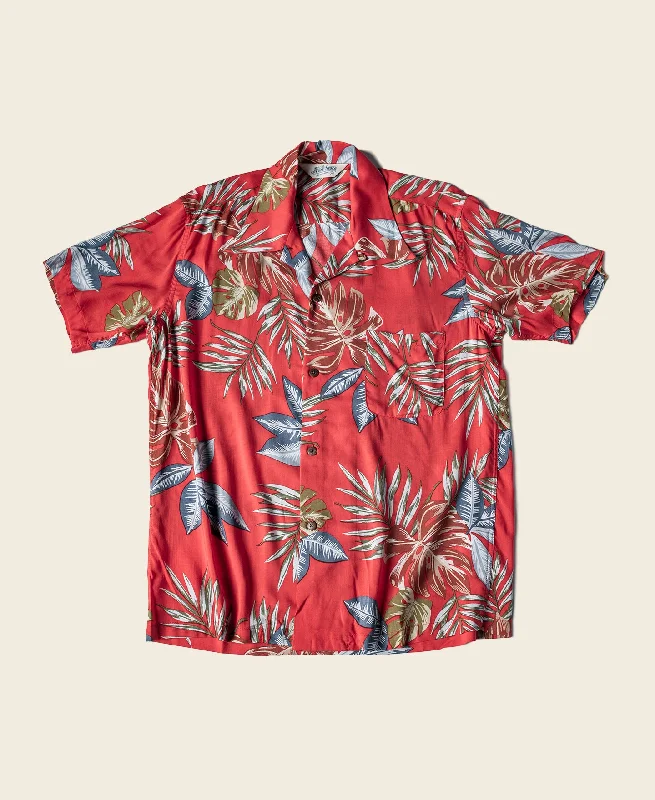 Plants & Flowers Pattern Aloha Shirt - Red